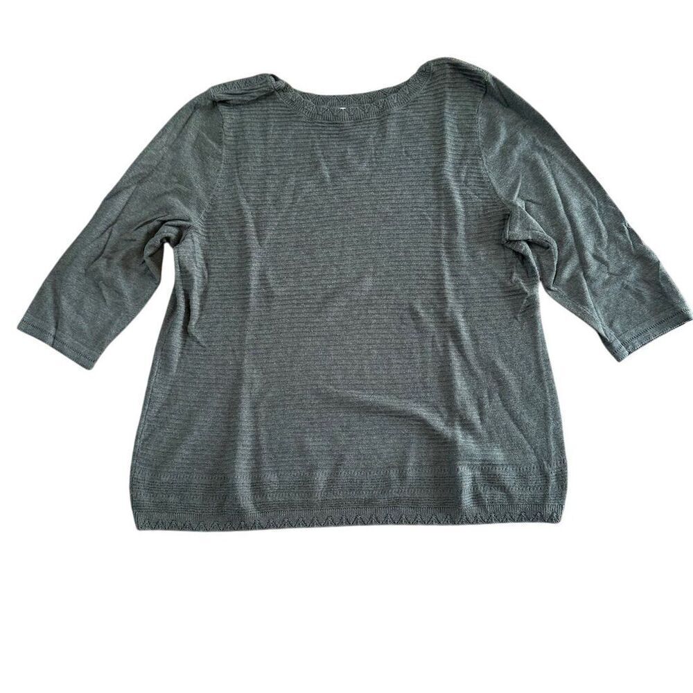 CJ Banks Women's Olive Green 3/4 Sleeve Boat Neck Sweater